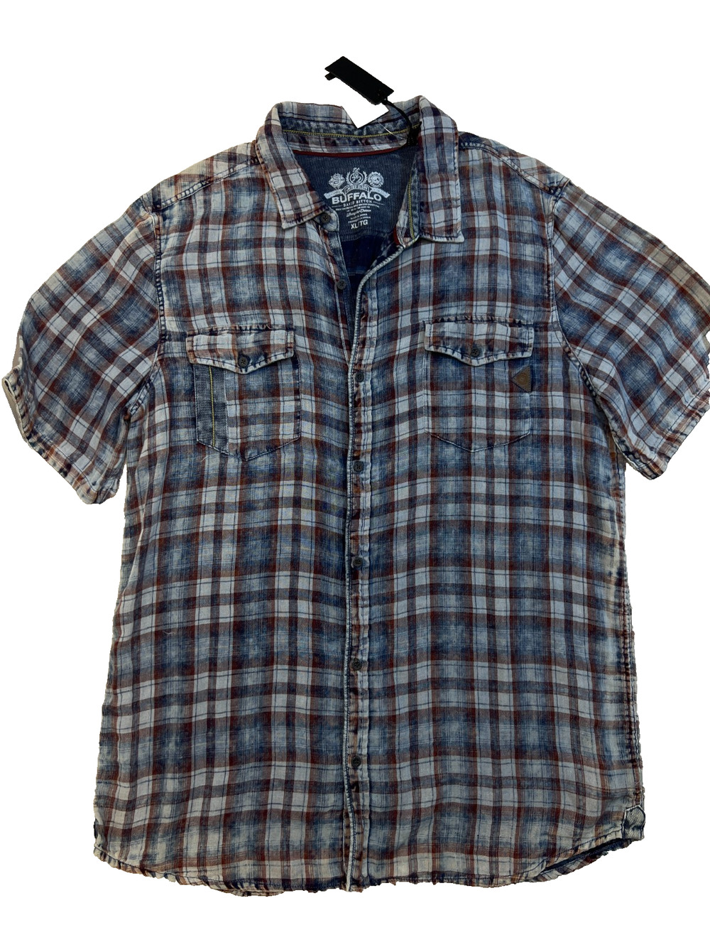NWT Buffalo David Bitton Button Down Shirt Plaid Chest Pocket Blue/Red, Sz XL